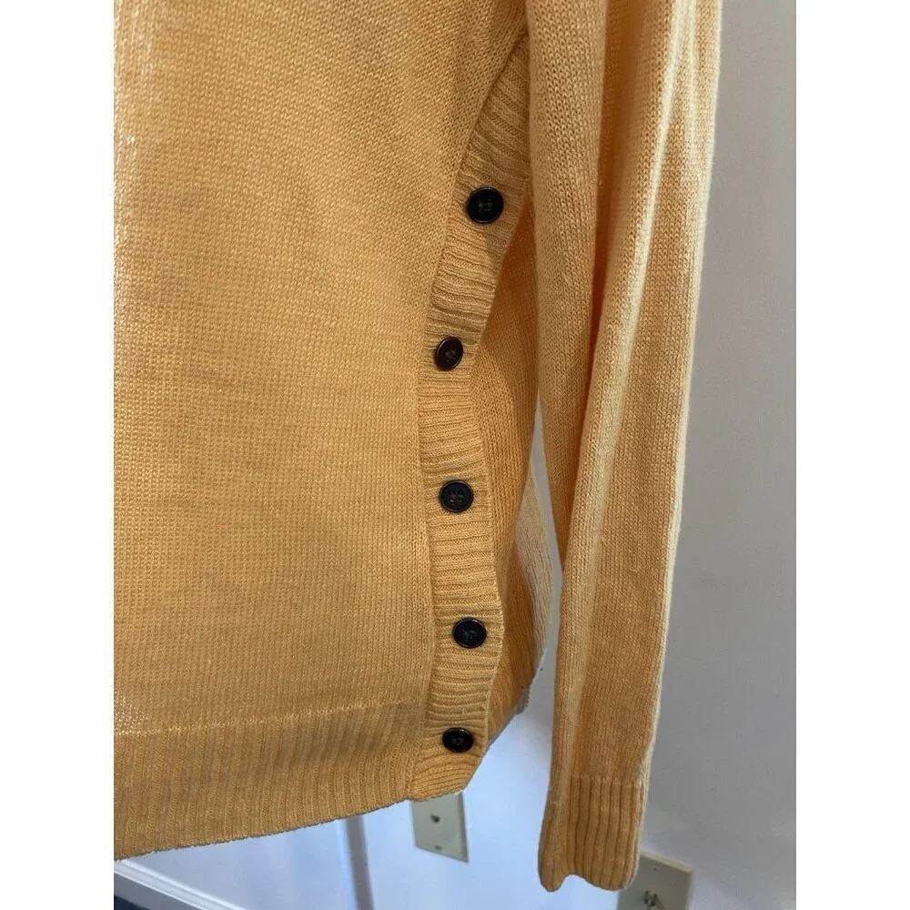 Eileen Fisher Pullover Sweater Organic Linen Side Button Yellow Medium M